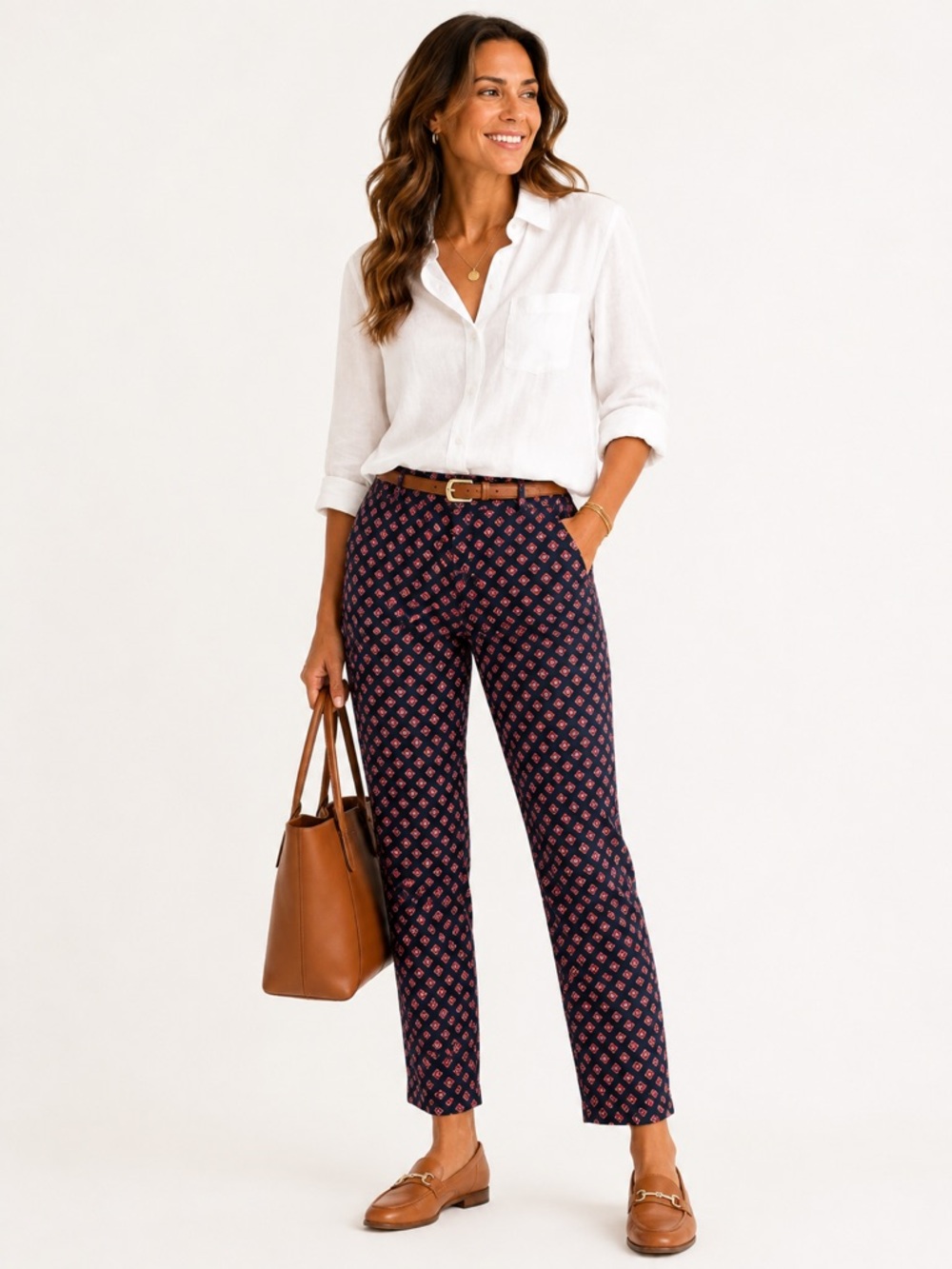 Tommy Hilfiger Madison Slim Chino Pants 12 Navy Foulard Print Stretch Preppy